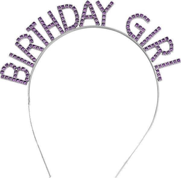Mor Renk Kristal Taşlı Parlak Birthday Girl Yazılı Taç 16x17 Cm - Image 1