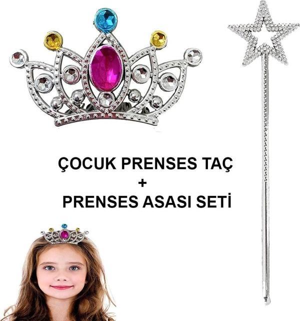 Çocuklar İçin Taraklı Prenses Tacı Ve Prenses Yıldız Asa Seti Gümüş - Image 1