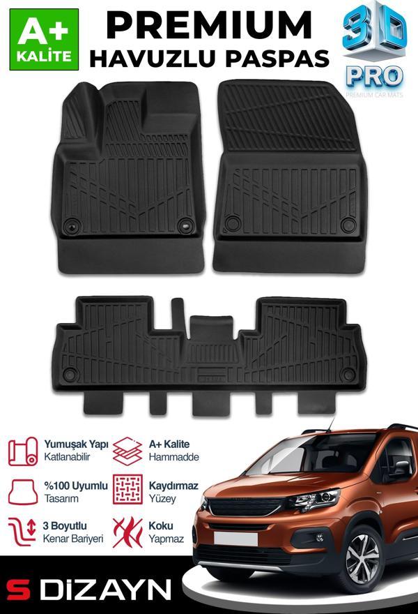 S-Dizayn Peugeot Rifter 3D Pro Havuzlu Paspas 2019 Üzeri A+ Kalite - Image 1