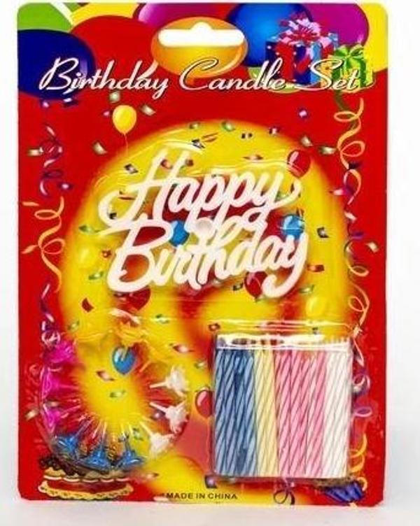 Rengarenk Mumlu Beyaz Happy Birthday Yazılı Doğum Günü Mumu 12 Adet - Image 1