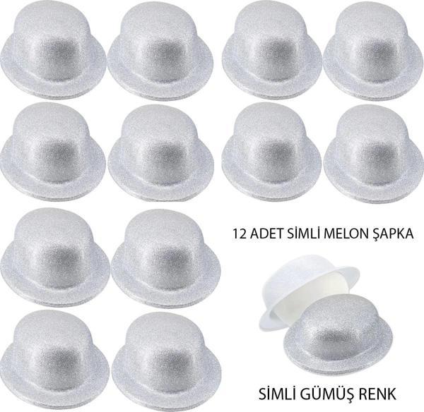 Gümüş Renk Simli Melon Yulak Parti Şapkası 12 Adet - Image 1