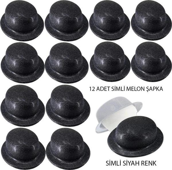 Siyah Renk Simli Melon Yulak Parti Şapkası 12 Adet - Image 1