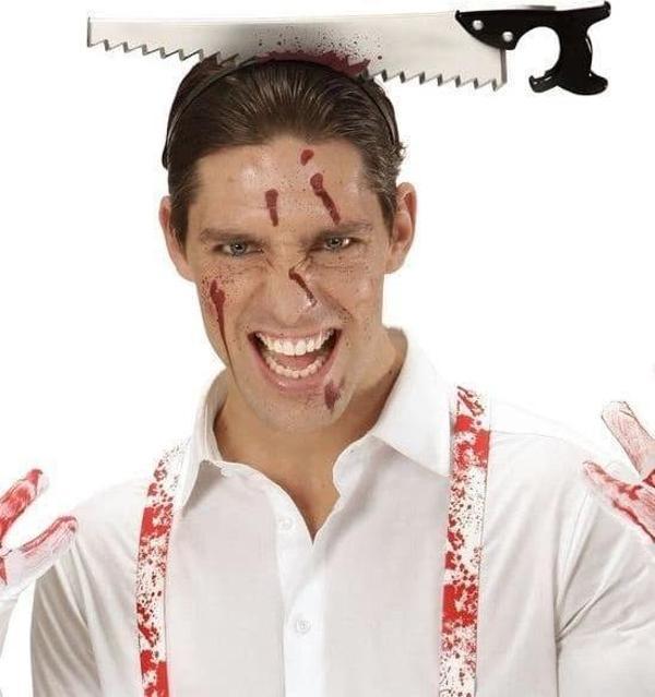 Kafaya Saplanmış Halloween Kanlı Testere Şaka Tacı - Image 1