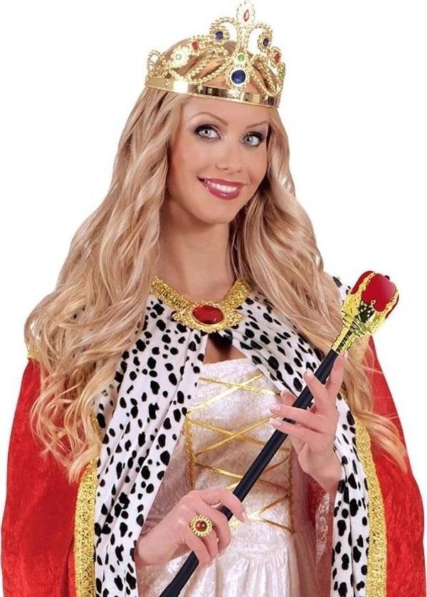 Taşlı Altın Renk Prenses Tacı Ve Kırmızı Kraliyet Prenses Asası - Image 1