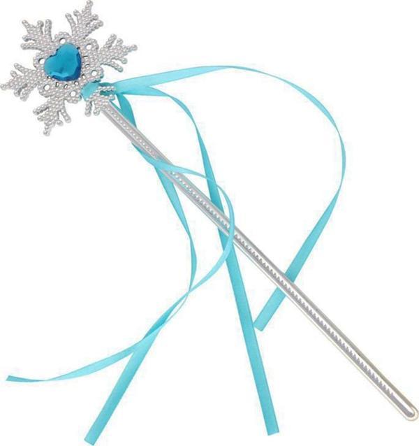Kar Taneli Mavi Kalp Taşlı Saten Kurdeleli Karlar Ülkesi Elsa Asası Sopası 34 Cm - Image 1