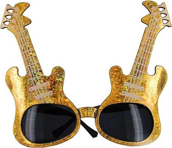 Altın Renk Rockn Roll Gitar Şekilli Parti Gözlüğü 15x15 Cm - Image 1