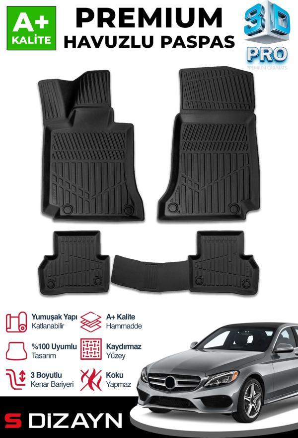 S-Dizayn Mercedes C Serisi W205 3D Pro Havuzlu Paspas 2014-2020 A+ Kalite - Image 1