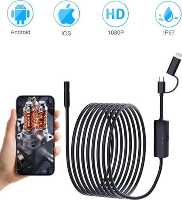 5 Metre Endoskop Yılan Video Kamera Ios Ve Android Uyumlu Led’li 8 Mm Sert Kablo 2mp - Image 1
