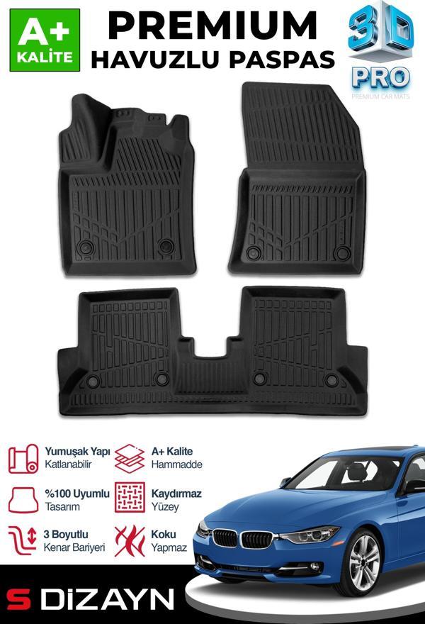 S-Dizayn Bmw 3 Serisi F30 3D Pro Havuzlu Paspas 2012-2019 A+ Kalite - Image 1