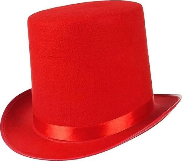 Yetişkinler İçin Kırmızı Renk Ringmaster Sihirbaz Şapkası Fötr Şapka 15 Cm - Image 1