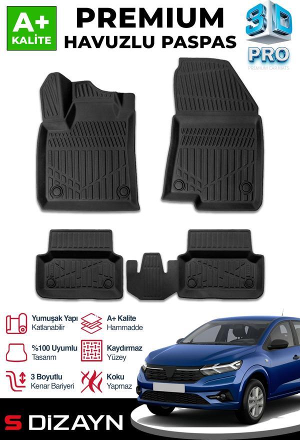 S-Dizayn Dacia Sandero 3D Pro Havuzlu Paspas 2020 Üzeri A+ Kalite - Image 1