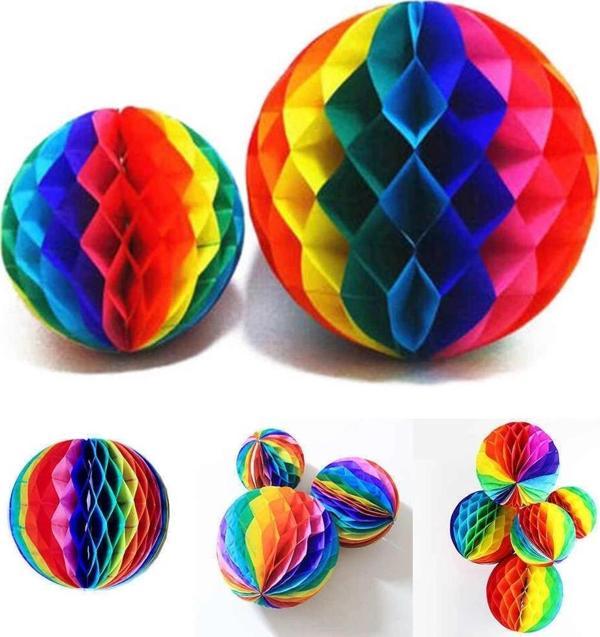 Gökkuşağı Renkli 30 Cm Rengarenk Kağıt Süs Fener 1 Adet - Image 1