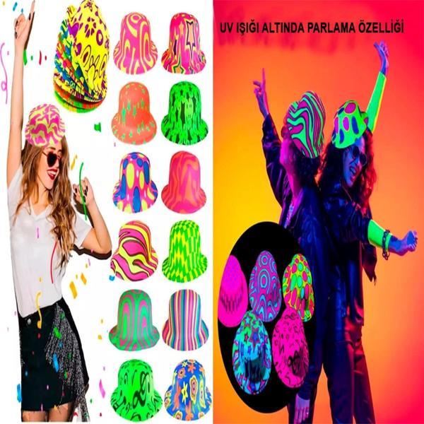 Farklı Desenlerde Plastik Neon Uv Işık Parti Şapkası 1 Adet - Image 1