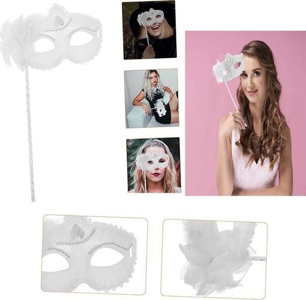 Beyaz Işıltılı Tutmalı Fotoğraf Çekimi Maskesi 18x29 Cm - Image 1