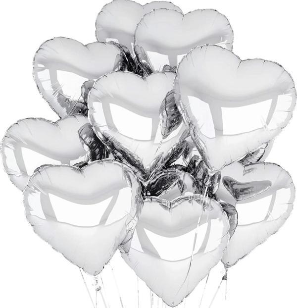 Metalize Parlak Gümüş Kalp Şekilli Uçan Balon Folyo 18 İnç 45 Cm 10 Adet - Image 1