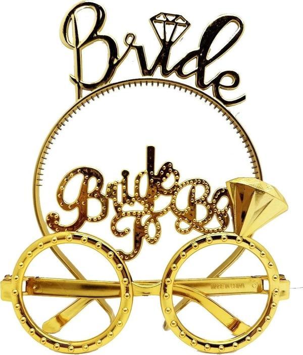 Bride Yazılı Taç Ve Bride To Be Yazılı Gözlük Seti Altın Renk - Image 1