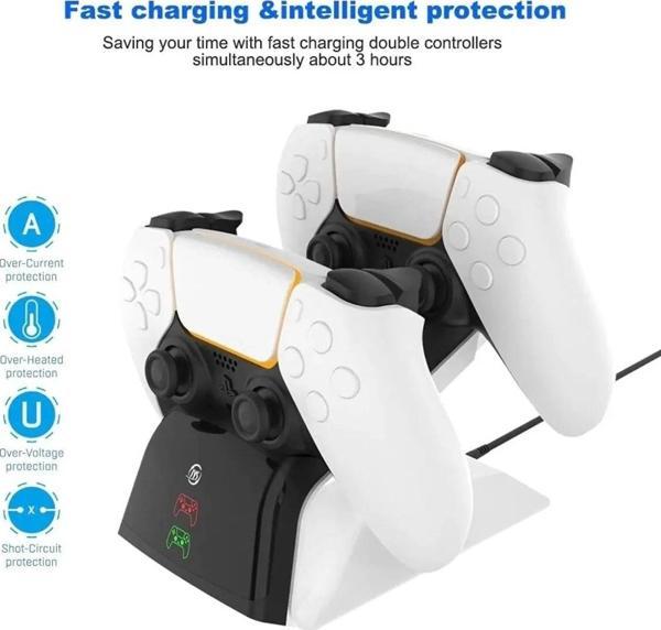 PS5 (DualSense / Slim / Pro) Uyumlu Gamepad Hızlı Şarj İstasyonu – Çift Kollu Şarj Ünitesi - Image 1