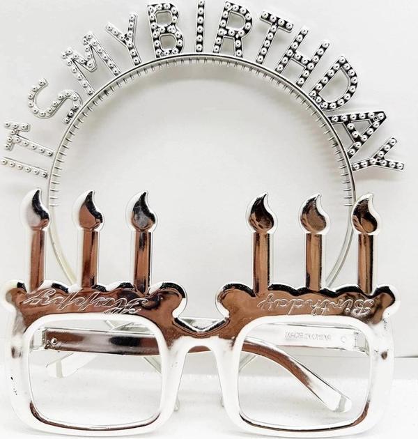İt39s My Birthday Yazılı Taç Ve Mum Şekilli Gözlük Seti Gümüş Renk - Image 1