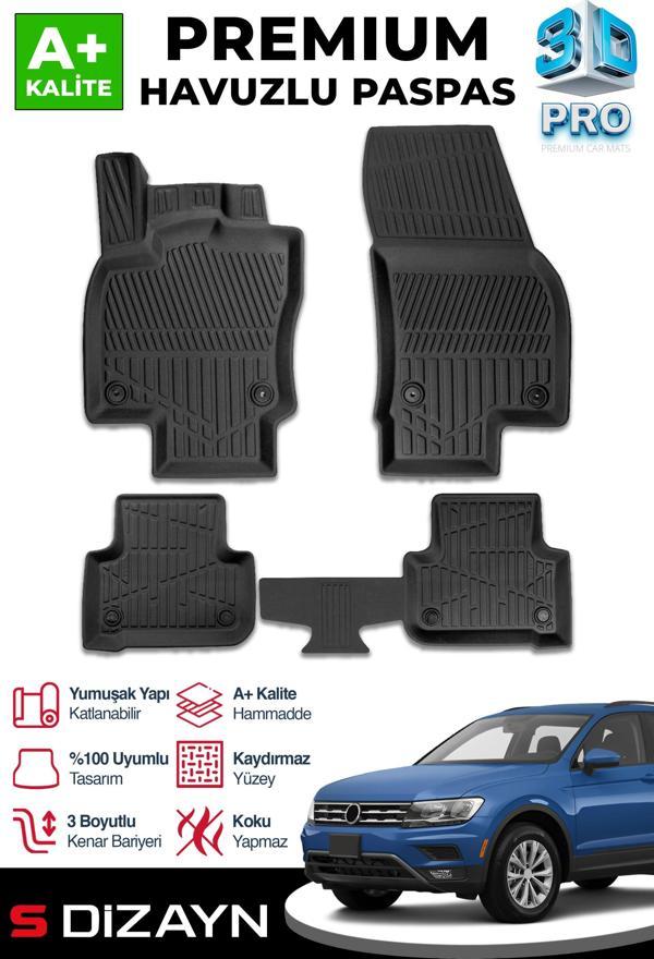 S-Dizayn VW Tiguan 3D Pro Havuzlu Paspas 2016-2023 A+ Kalite - Image 1