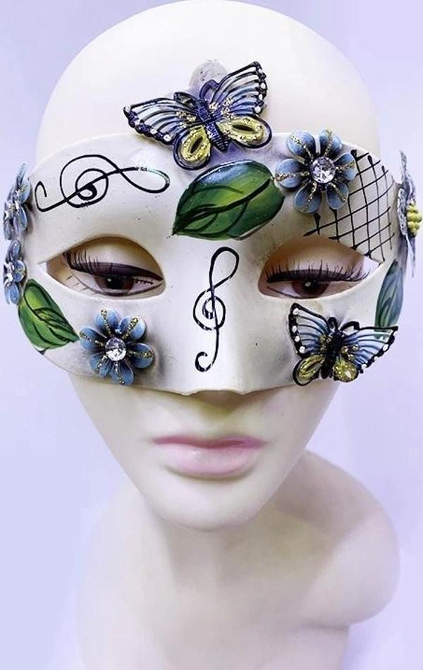 Kelebek Ve Çiçek İşlemeli Venedik Maskesi Siyah Renk 10x18 Cm - Image 1