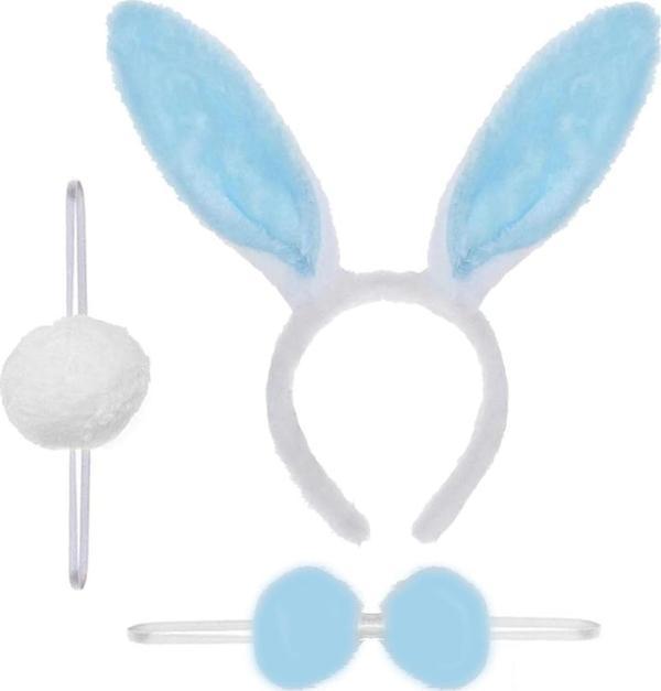 Tavşan Kostüm Seti Taç Papyon Ponpon Kuyruk Mavi - Image 1