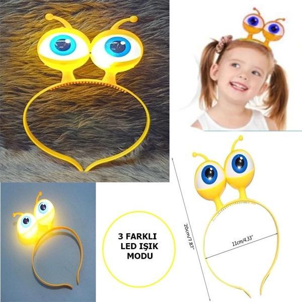 Led Işıklı  Pilli 3 Farklı Modda Yanan Uzaylı Göz Parti Tacı Sarı Renk 18x12 Cm - Image 1