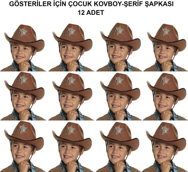 Kovboy Şerif Şapkası Kahve 12 Adet - Kostüm, Parti Ve Gösteri Şapkası - Image 1