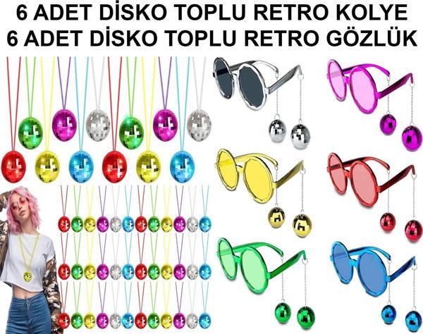 12 Parça Renkli Disko Toplu Retro Parti Seti – 6 Kolye + 6 Gözlük - Image 1