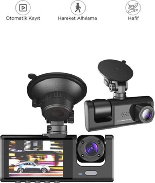 Araç İçi 1080p 3 Kameralı Lcd Ekranlı Gece Görüşlü , G-sensör , Geri Görüş Kamera - Image 1