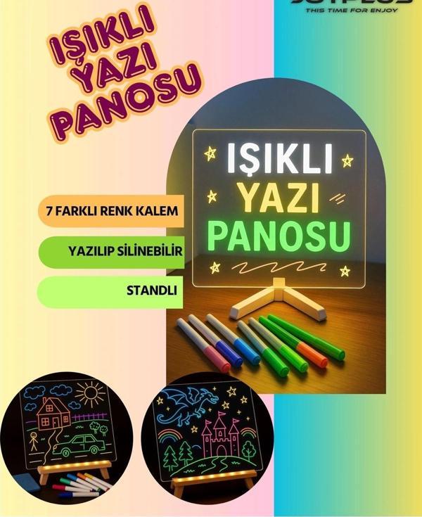 Neon Işıklı 7 Renk Işık Boyama Kalemli Led Resim Panosu Boyama Tahtası Kalemleri 20 X 20 - Image 1
