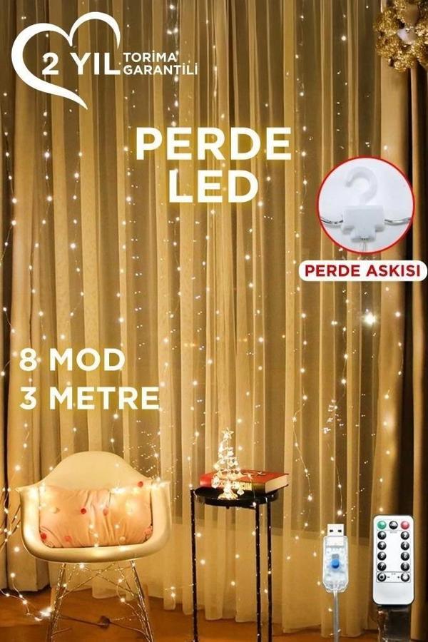 Lw-7 300 Ledli 10 Sarkıt Perde Led Işık, 8 Modlu Uzaktan Kumandalı, 3x3 Metre Peri Telli Led - Image 1