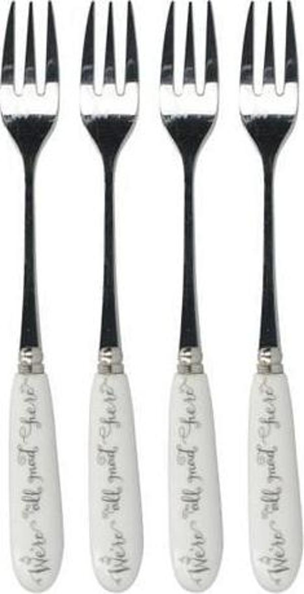 Mikasa x V&A Alice In Wonderland 5227081 Paslanmaz Çelik Porselen Saplı Pasta Çatalı 4lü - Image 1