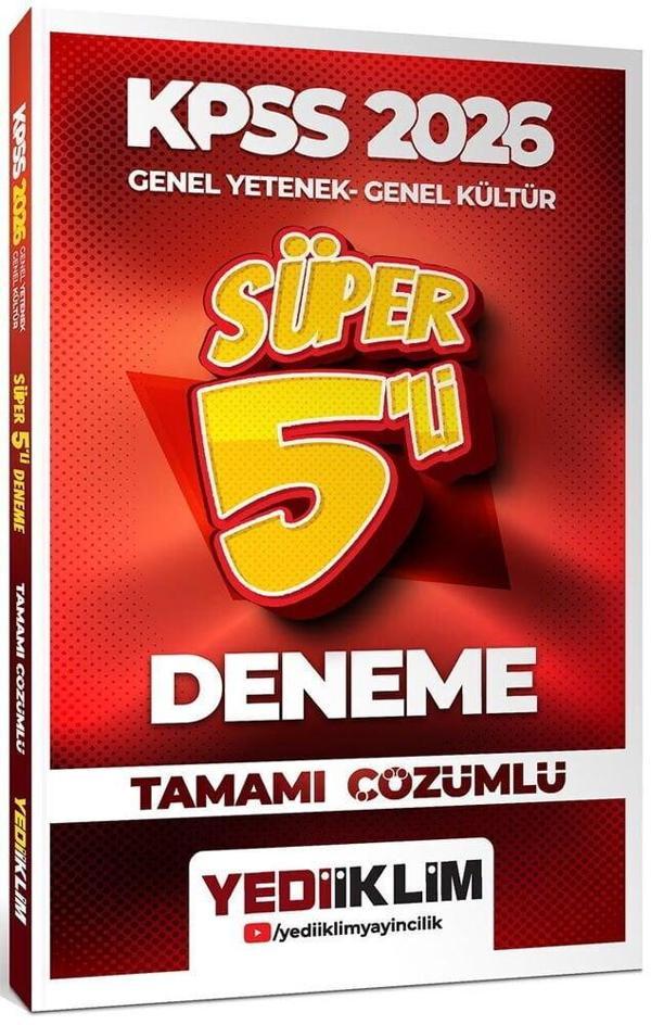 Yediiklim 2026 KPSS Genel Yetenek Genel Kültür Süper 5 li Deneme Çözümlü - Yediiklim Yayınları - Image 1