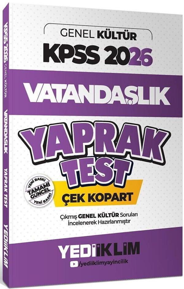 Yediiklim 2026 KPSS Vatandaşlık Yaprak Test - Yediiklim Yayınları - Image 1