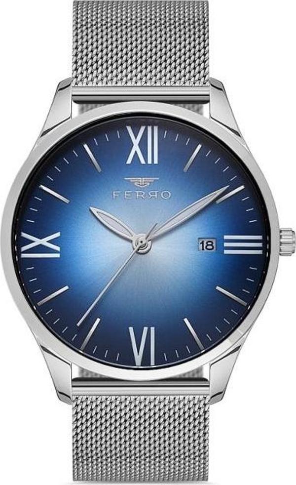 Ferro F11212C-A3 Quartz Hasır Gri Mavi Kadran 44 mm Erkek Kol Saati - Image 1