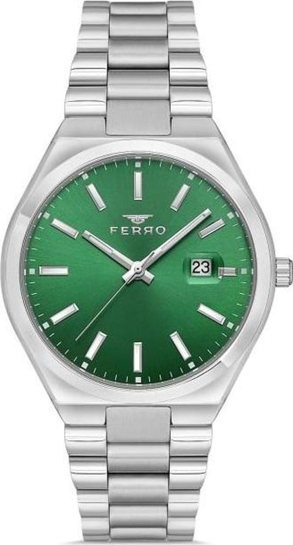 Ferro F11386A-A6 Quartz Çelik Gri Yeşil Kadran 40 mm Erkek Kol Saati - Image 1