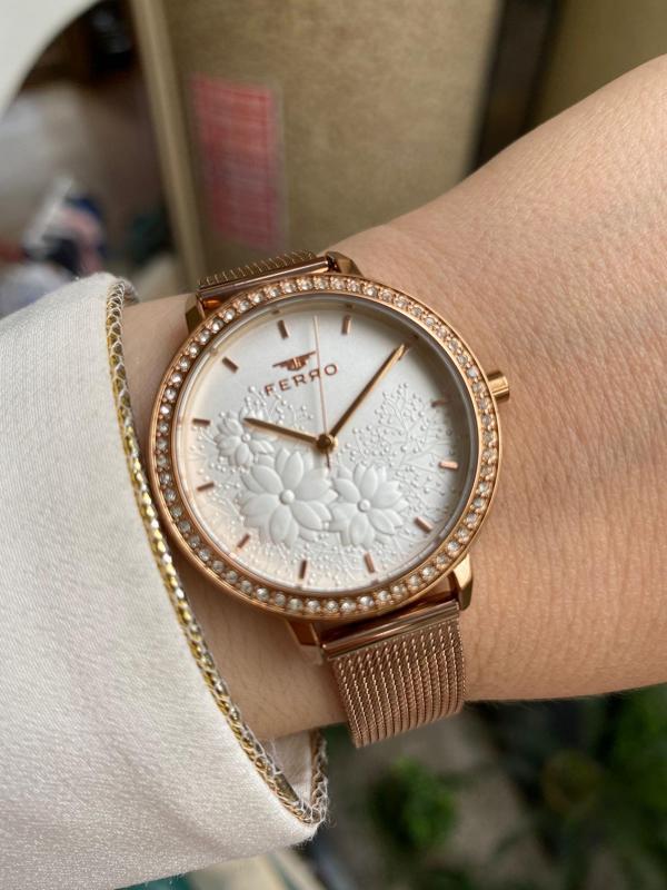 Ferro FL21242C-C Quartz Hasır Rose 34 mm Kadın Kol Saati - Image 1