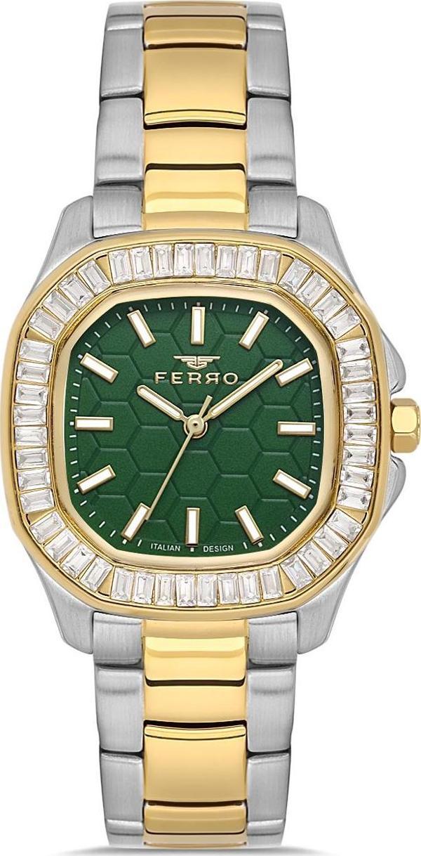 Ferro FL43008A-D6 Quartz Çelik Altın/Gri Yeşil Kadran 31 mm Kadın Kol Saati - Image 1