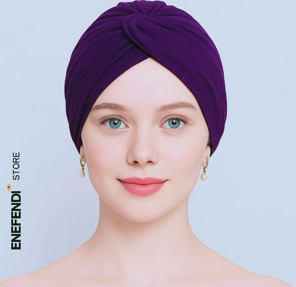 Bone Düğümlü Dış Bone Bağlı Sosyete Şal Yarım Şal Tesettür Mürdüm  - Image 1