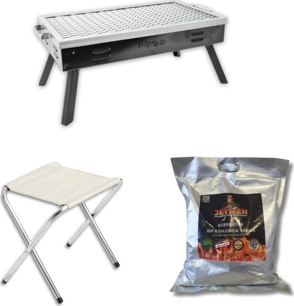 Kara Mangal Büyük+Tabure+Kömür Mangal Seti - Image 1