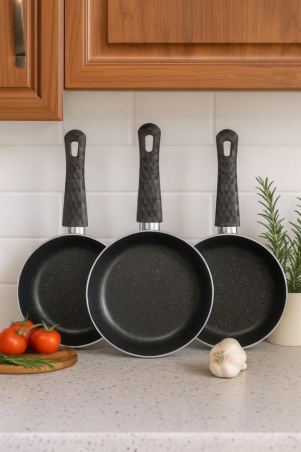 Lizaplus 3'lü Granit Tek Saplı Tava Seti  20 24 28 cm - Image 1