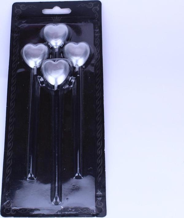 Doğum Günü Mumu Çubuklu Kalp Modeli 4 lü Set  Gümüş - Image 1