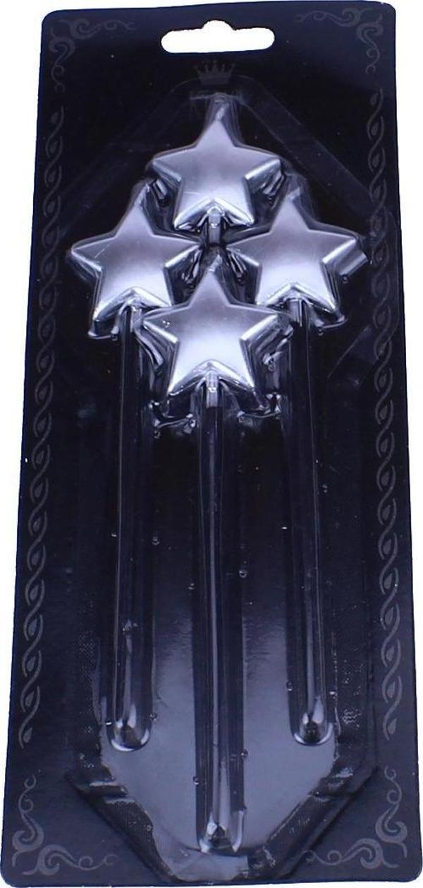 Doğum Günü Mumu Çubuklu Yıldız Modeli 4 lü Set  Gümüş - Image 1