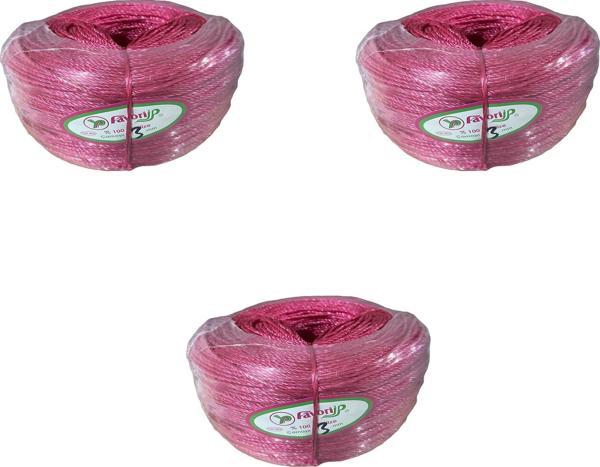 Favori İp Halat FH03 PP Naylon Burgulu Örgü Çamaşır İpi - Pembe - 100 Metre - 3 Adet - Image 1