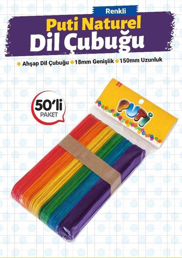 Puti Naturel Dil Çubuğu 50 li Paket Renkli  - Image 1