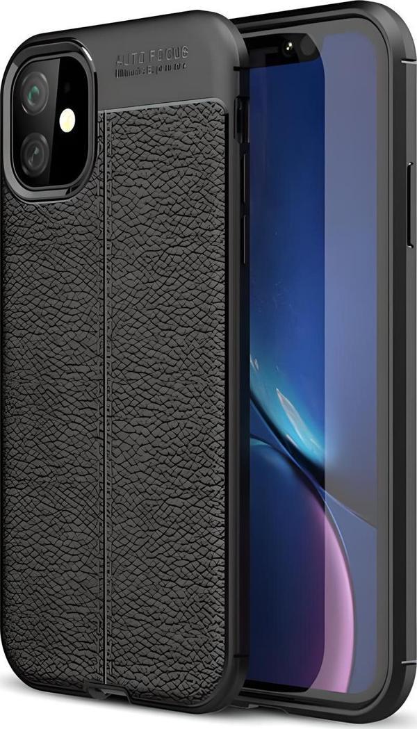 iPhone 11 Uyumlu Kamera Korumalı Deri Görünümlü Silikon Kılıf - Image 1