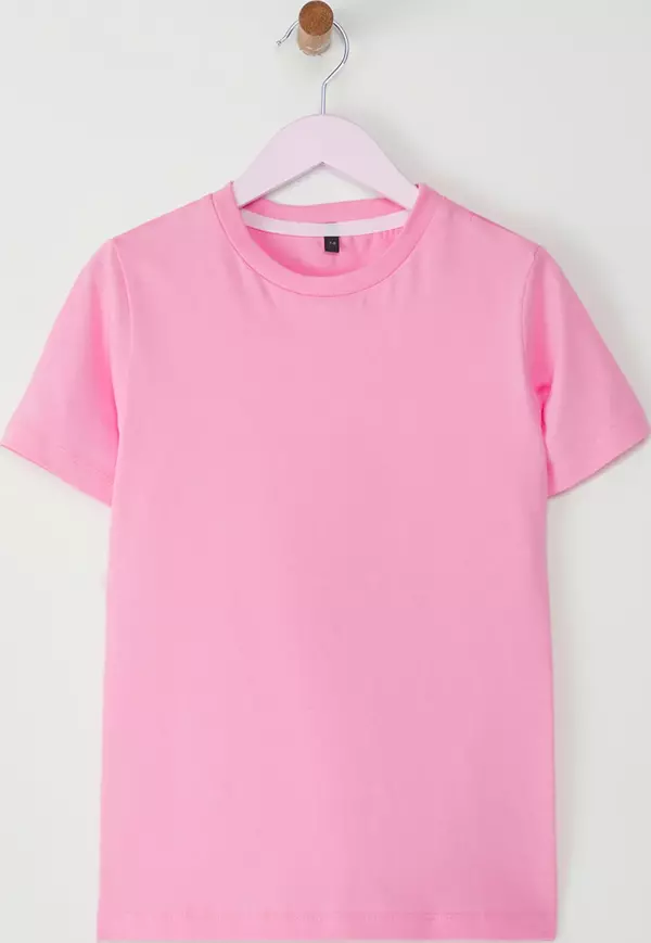 Çocuk Bisiklet Yaka Basic Düz T-Shirt %100 Pamuk - Image 1