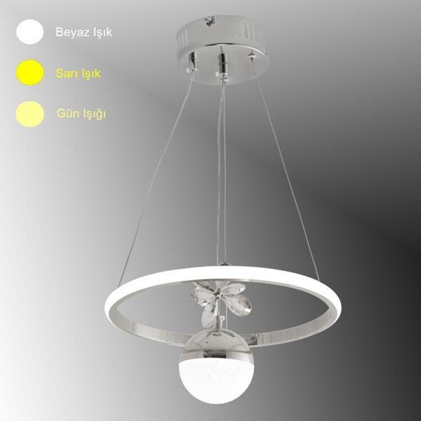 TT037-YUV-KR TT Aydınlatma Halka Model Krom Kaplama Tek Toplu 3 Renk Led Avize - Image 1
