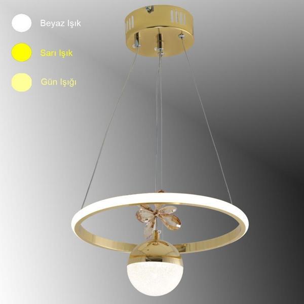 TT037-YUV-SR TT Aydınlatma Halka Model Gold Sarı Kaplama Tek Toplu 3 Renk Led Avize - Image 1