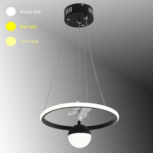 TT037-YUV-SY TT Aydınlatma Yuvarlak Model Mat Siyah Tek Toplu 3 Renk Led Avize - Image 1